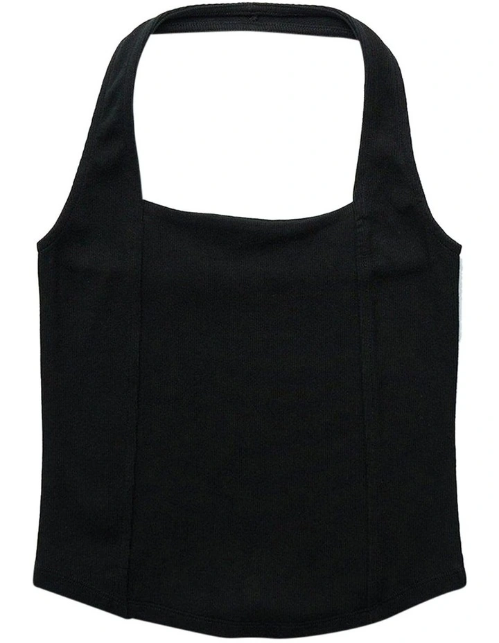 Corset Halter Tank Top in Black image 3