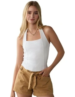 Corset Halter Tank Top in White