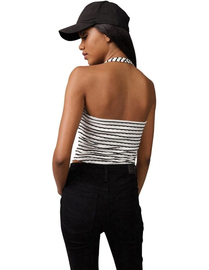 Corset Halter Tank Top in Black Stripe image 2