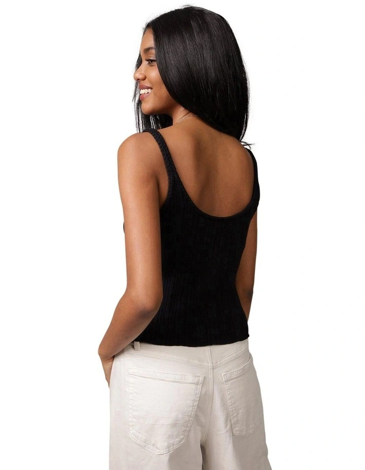 Cropped Crochet Tank Top in Bold Black image 2