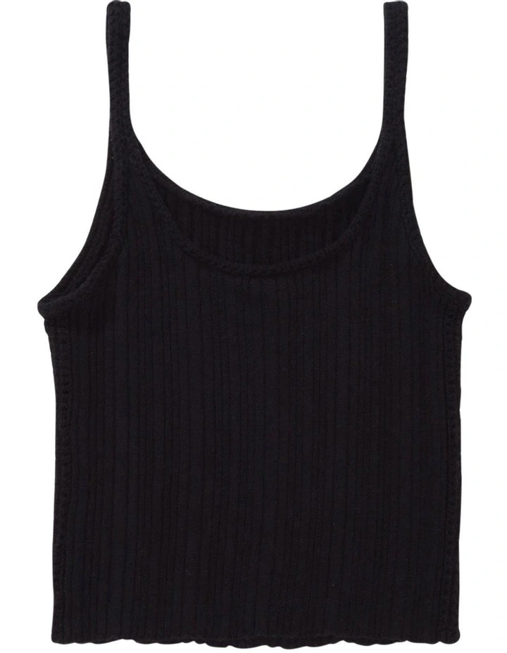 Cropped Crochet Tank Top in Bold Black image 3