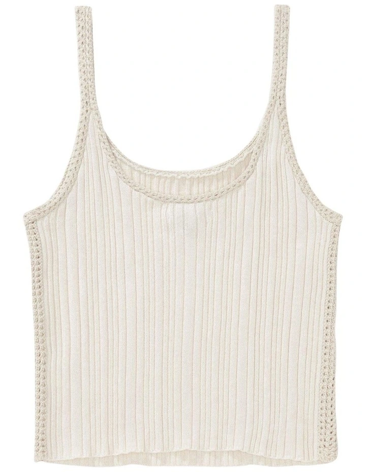Cropped Crochet Tank Top in Cream image 3