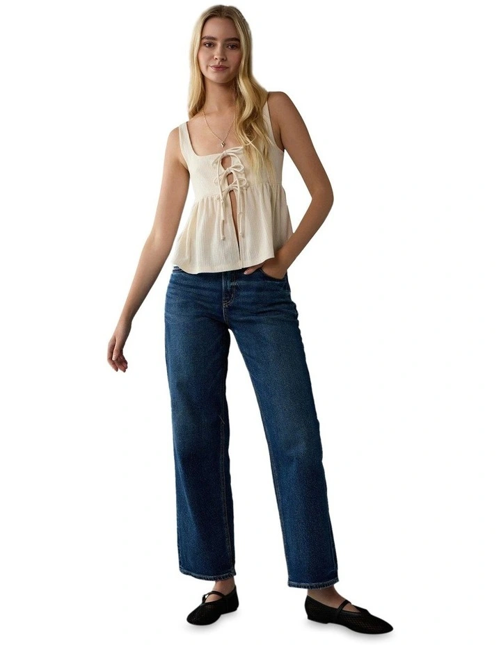 Tie Front Peplum Tank in Cream image 1