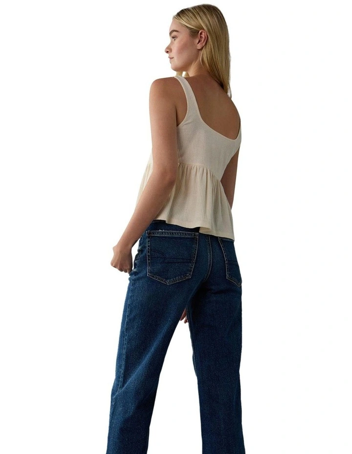 Tie Front Peplum Tank in Cream image 2