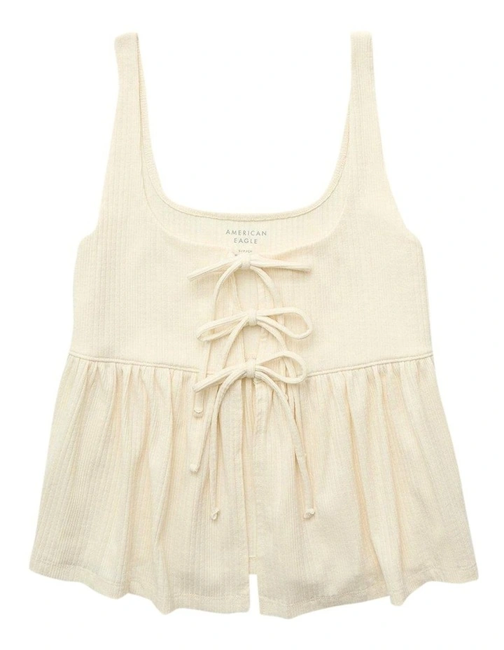Tie Front Peplum Tank in Cream image 3