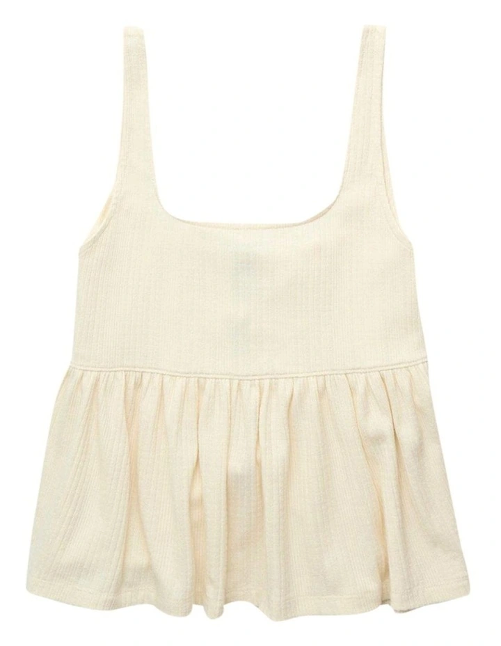 Tie Front Peplum Tank in Cream image 4