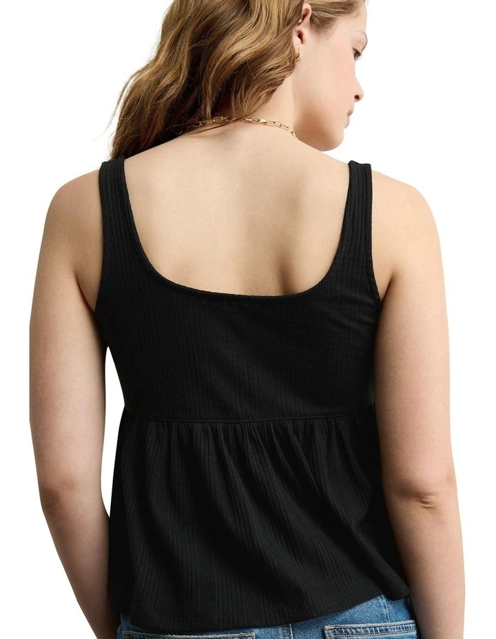 6191 Tie Front Peplum Tank in Black image 2