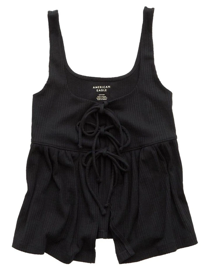 6191 Tie Front Peplum Tank in Black image 3