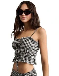 6419 Tiered Ruched Tank in Plaid