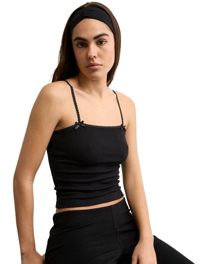 Lace Trim Cami in Black image 1