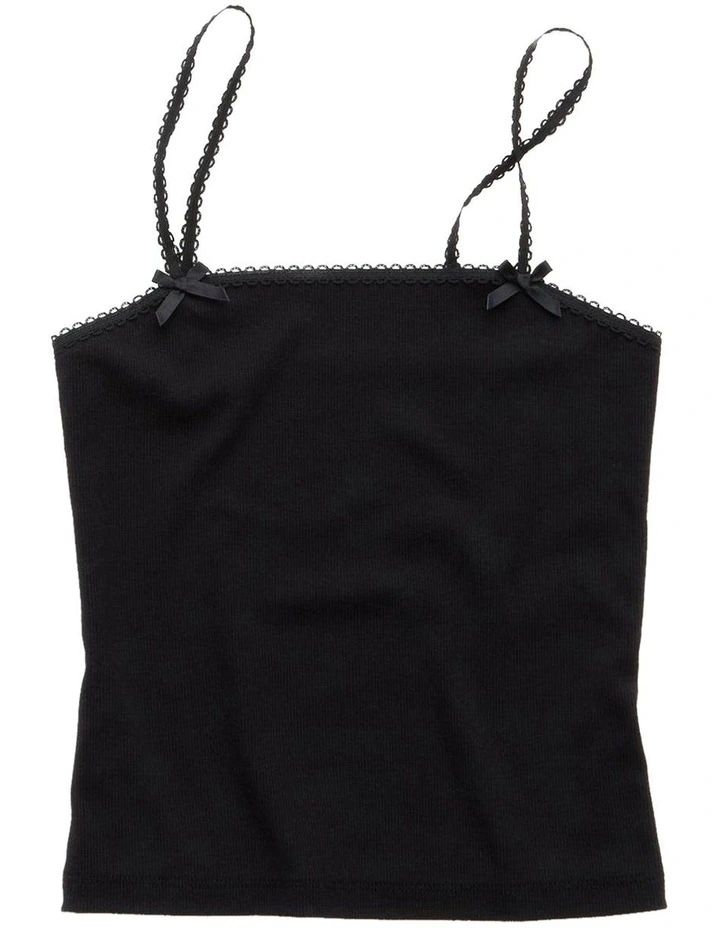 Lace Trim Cami in Black image 3