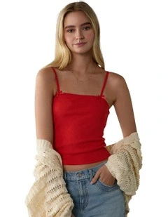 Lace Trim Cami in Cherry