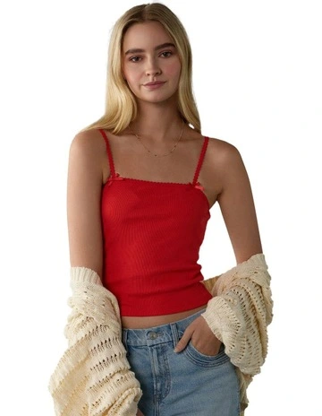 Lace Trim Cami in Cherry