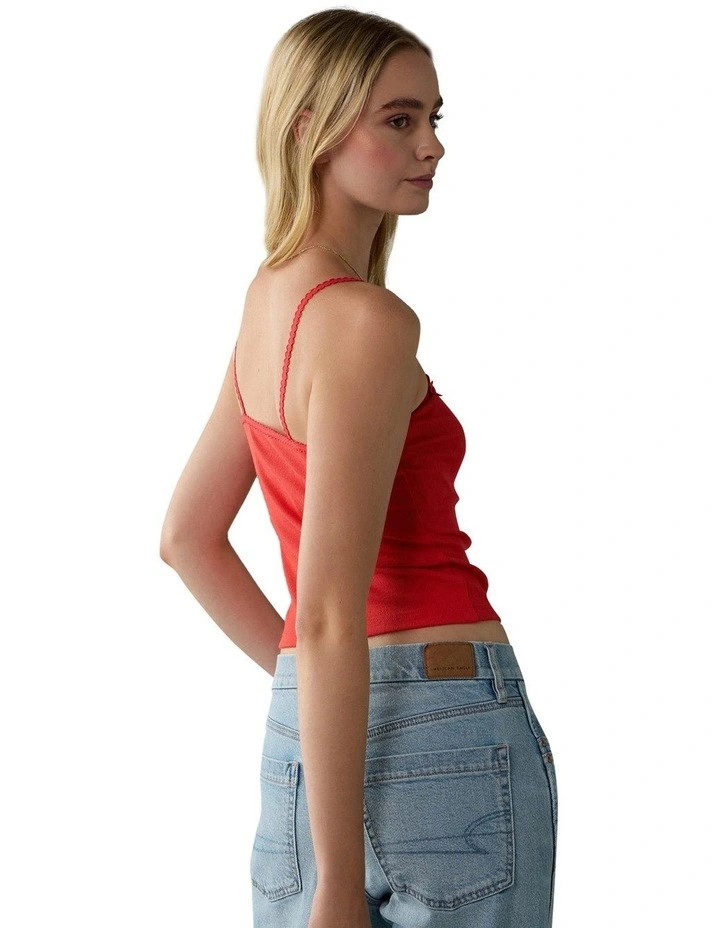 Lace Trim Cami in Cherry image 2