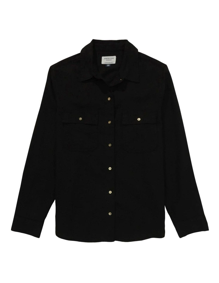 Weekend Vibes Linen-Blend Long-Sleeve Button-Up Shirt in Black image 3