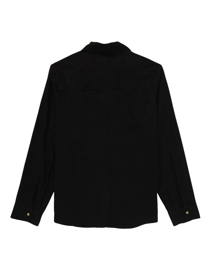 Weekend Vibes Linen-Blend Long-Sleeve Button-Up Shirt in Black image 4