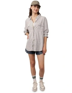 Weekend Vibes Linen-Blend Long-Sleeve Button-Up Shirt in Olive