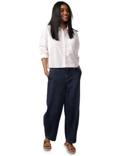 Cropped Poplin Button Down Shirt in White