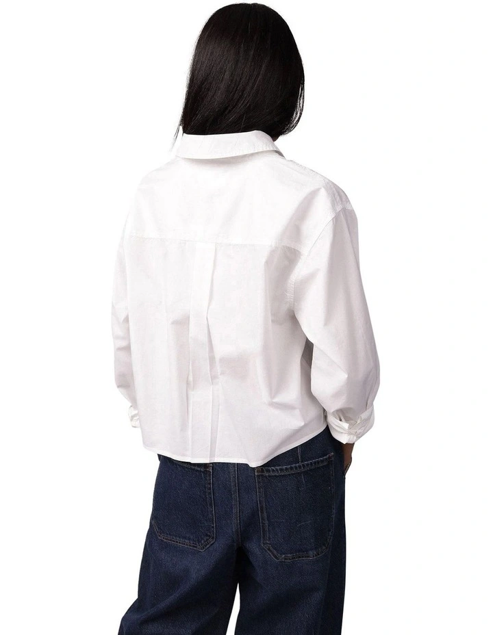 Cropped Poplin Button Down Shirt in White image 2