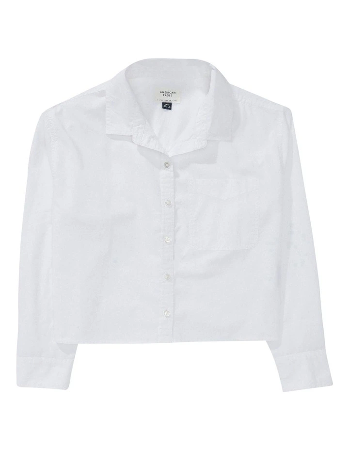 Cropped Poplin Button Down Shirt in White image 3