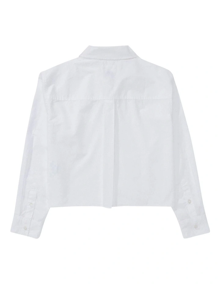 Cropped Poplin Button Down Shirt in White image 4