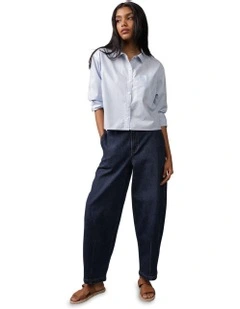 Perfect Shirt Franchise Ls Poplin Shirt Cropped in Light Blue