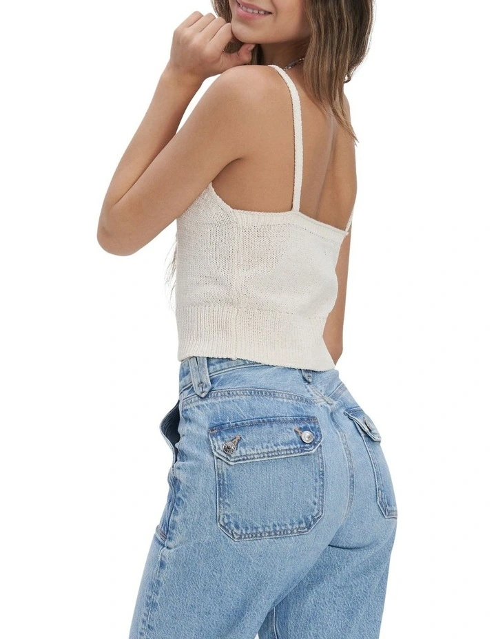 V-Neck Sweater Cami Top in White image 2