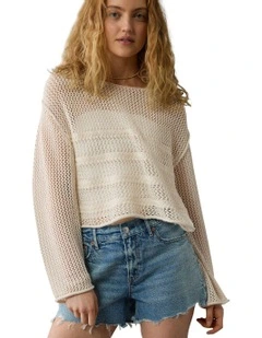Off The Shoulder Crochet Sweater in Cream