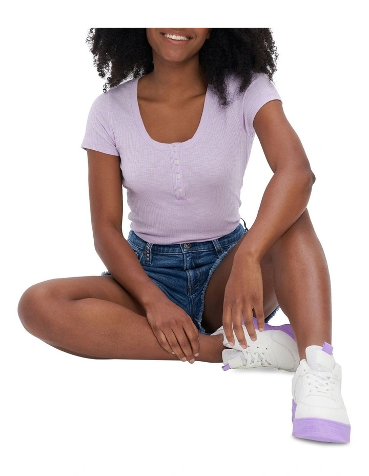Scoop Neck Henley Tee in Lively Lilac image 1