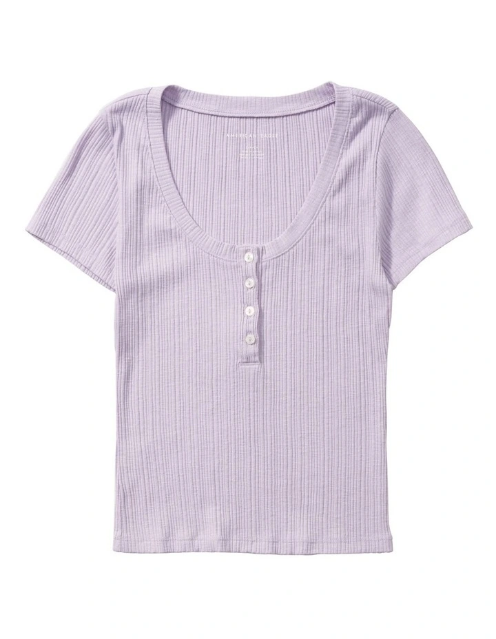 Scoop Neck Henley Tee in Lively Lilac image 3