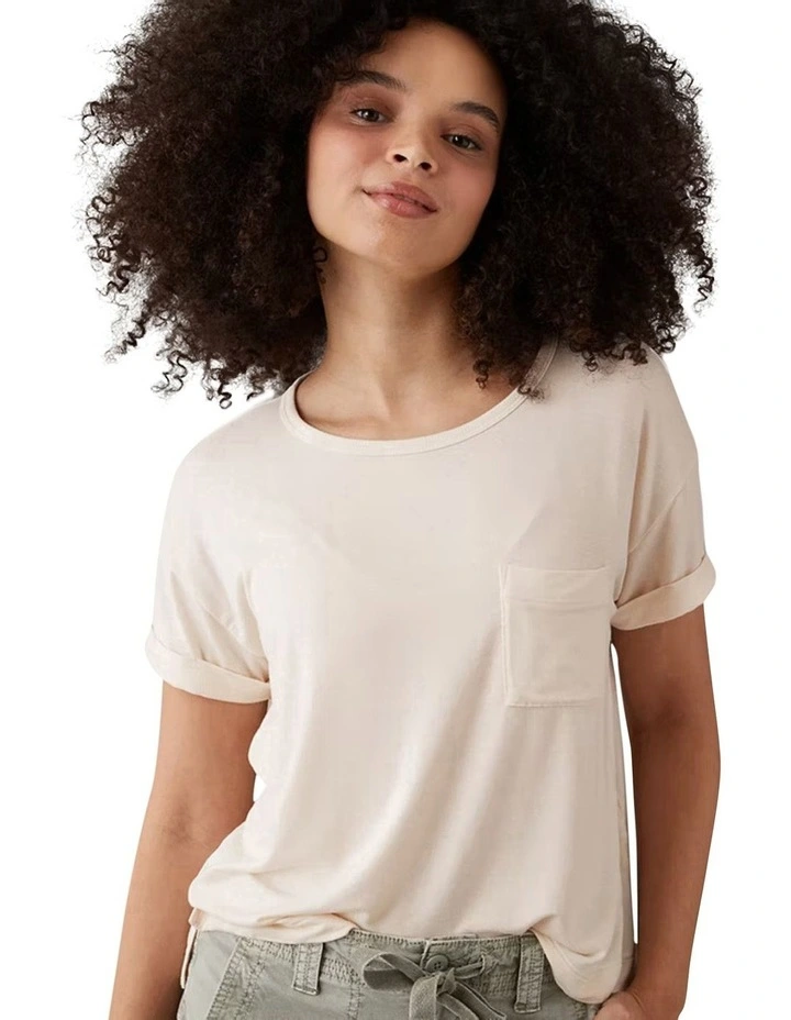 Soft & Sexy Oversized Pocket T-Shirt in Cream image 1