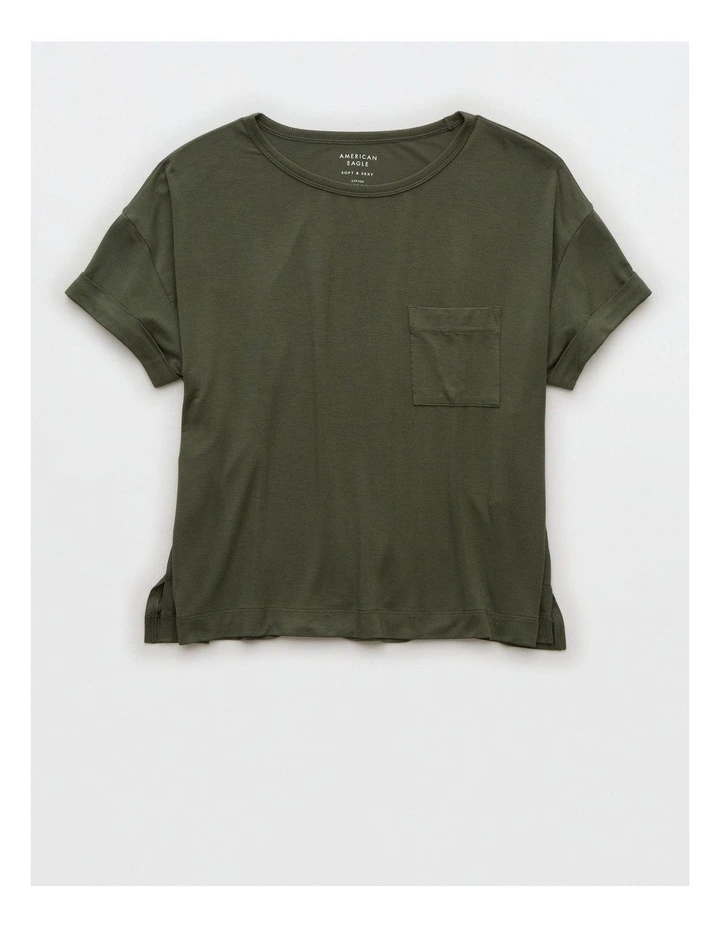 Soft & Sexy Oversized Pocket T-shirt in Green image 1