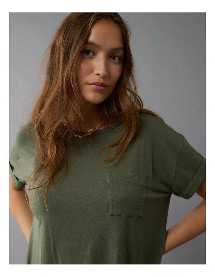 Soft & Sexy Oversized Pocket T-shirt in Green image 3