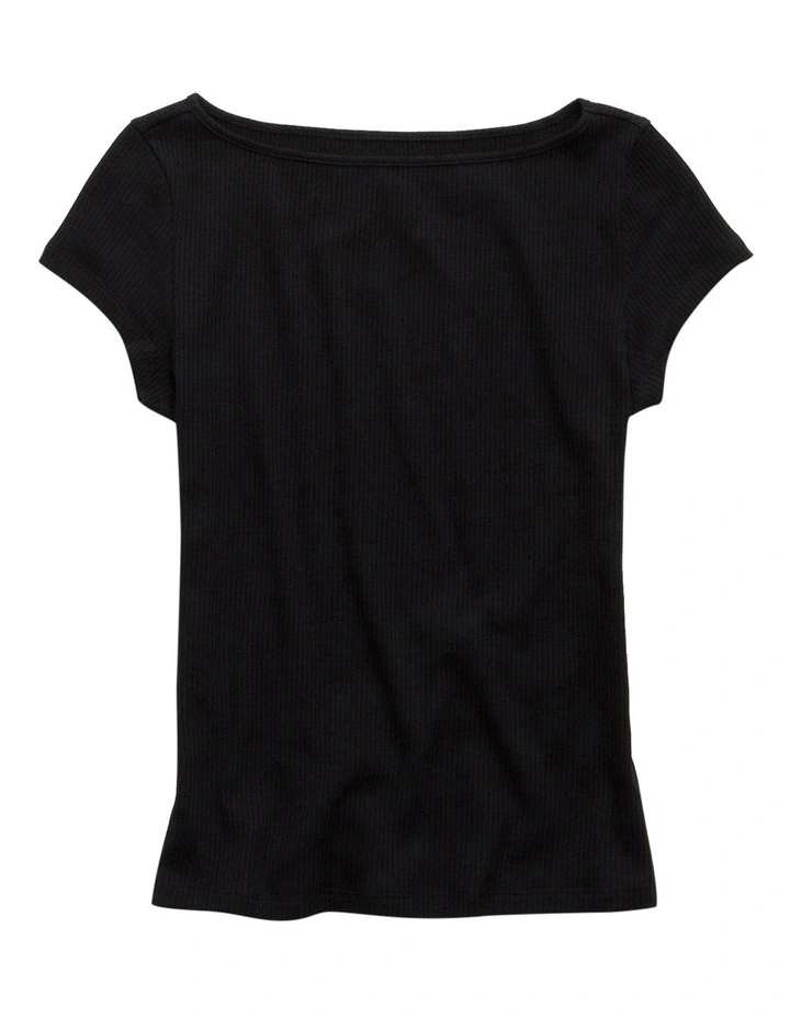 Boat Neck Baby Tee in Black image 3