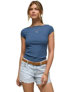 Boat Neck Baby Tee in Navy