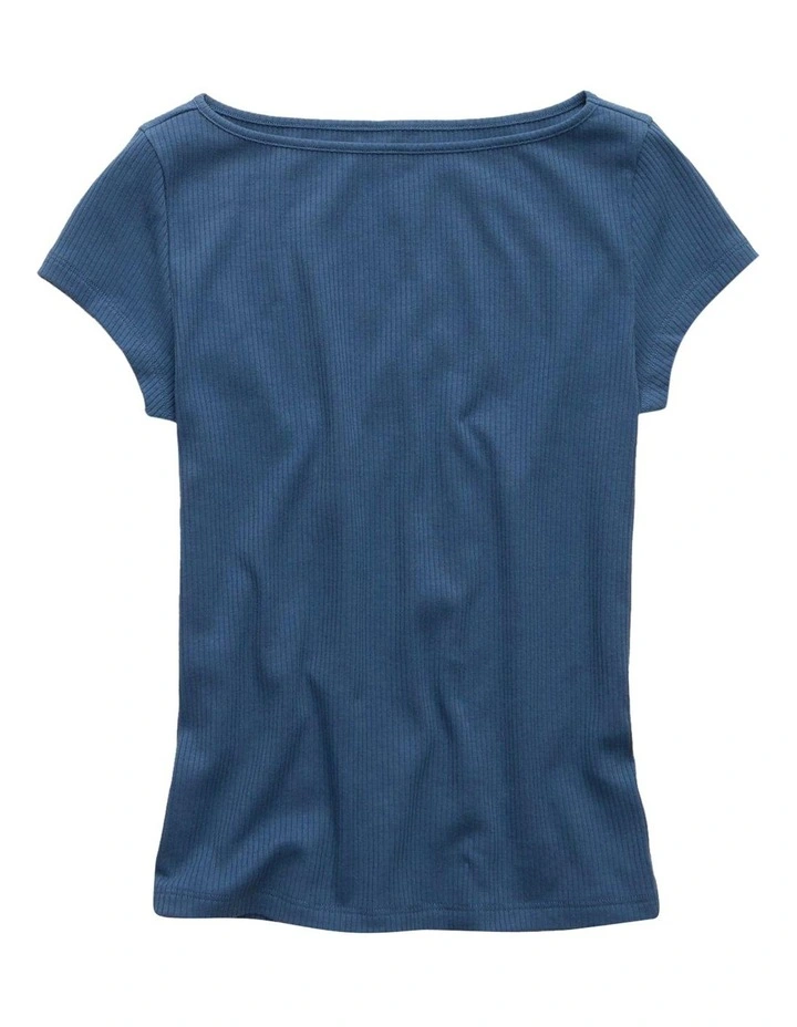 Boat Neck Baby Tee in Navy image 3