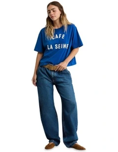 1191 Boxy Graphics T-shirt in Steel Blue