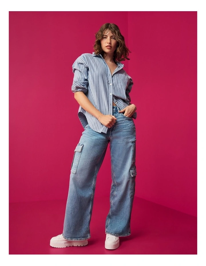 Dreamy Drape High-Waisted Baggy Wide Leg Jean in Authentic Light image 2