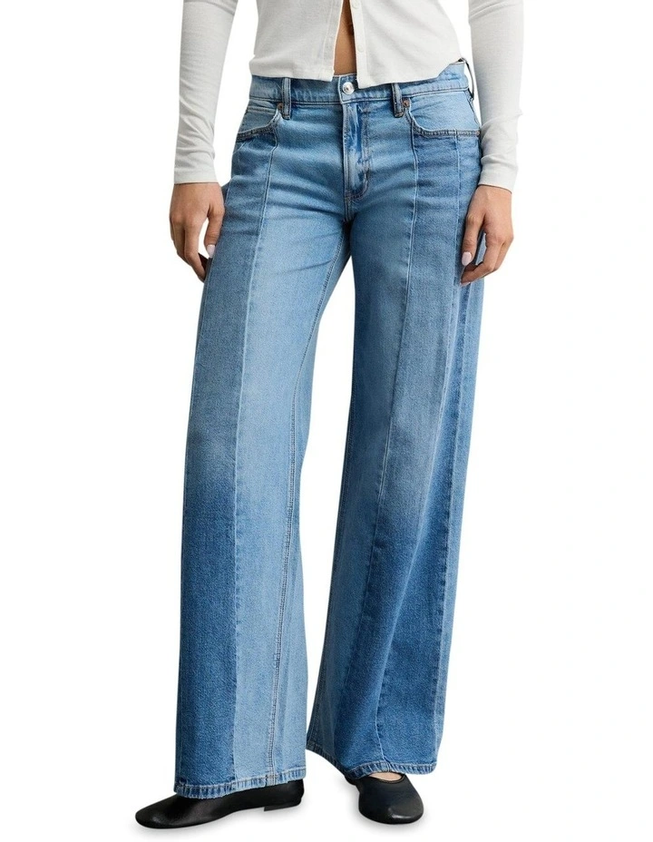 Stretch Patchwork Low-Rise Ultra Wide-Leg Jean in Shadow Patched Blues image 1