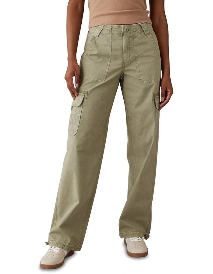 Snappy Stretch High-Waisted Baggy Cargo Jogger in Olive image 1