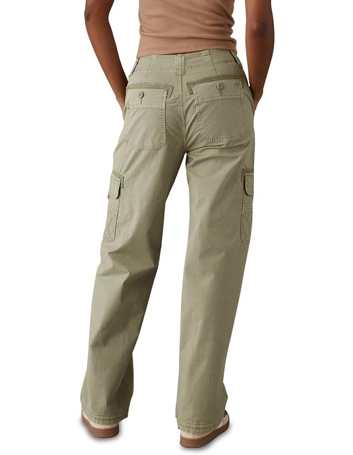Snappy Stretch High-Waisted Baggy Cargo Jogger in Olive image 2