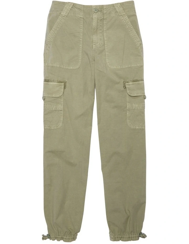 Snappy Stretch High-Waisted Baggy Cargo Jogger in Olive image 3