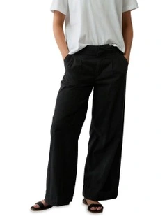 High-Waisted Poplin Pull-On Pant in Black