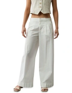 High-Waisted Poplin Pull-On Pant in White