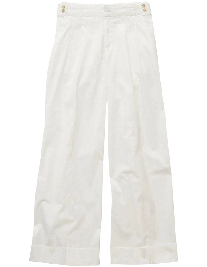 High-Waisted Poplin Pull-On Pant in White image 3