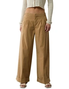 High-Waisted Poplin Pull-On Pant in Camel