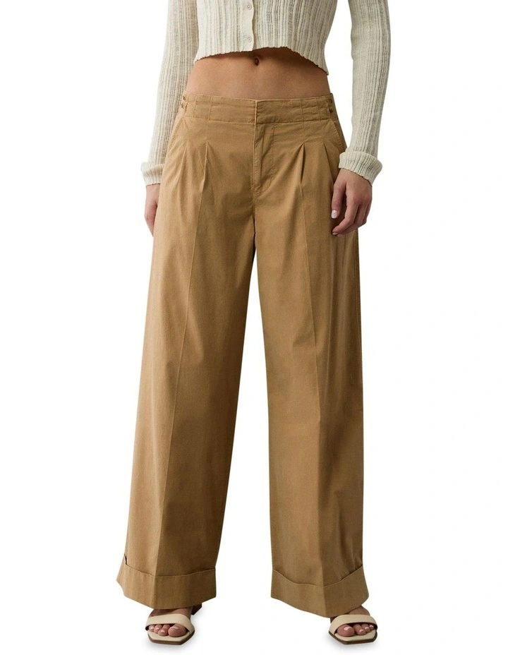 High-Waisted Poplin Pull-On Pant in Camel image 1