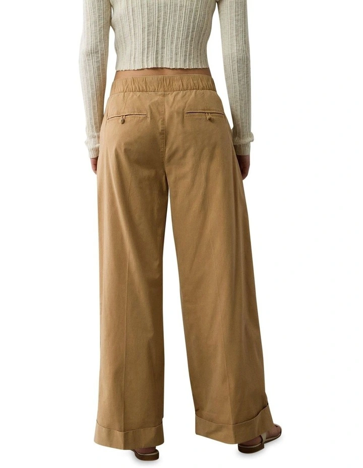 High-Waisted Poplin Pull-On Pant in Camel image 2