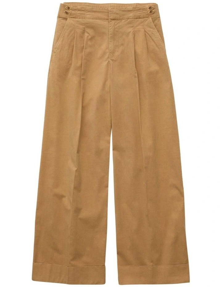 High-Waisted Poplin Pull-On Pant in Camel image 3