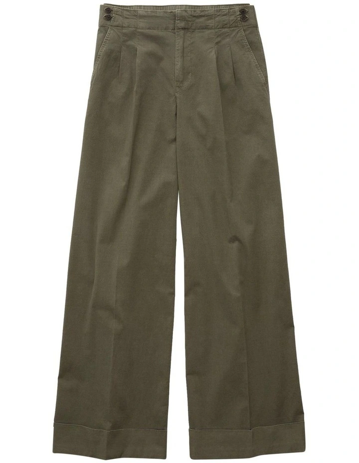 High-Waisted Poplin Pull-On Pant in Olive Moss image 3